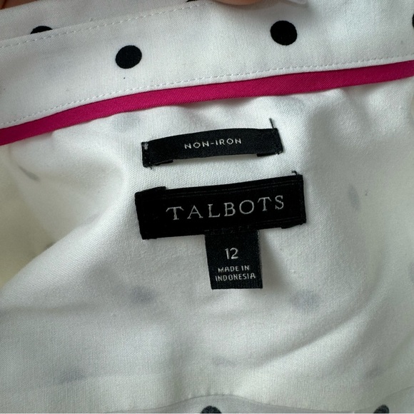 Talbots no iron polka dot button down blouse long sleeve shirt worms. Size 12 - Picture 13 of 16